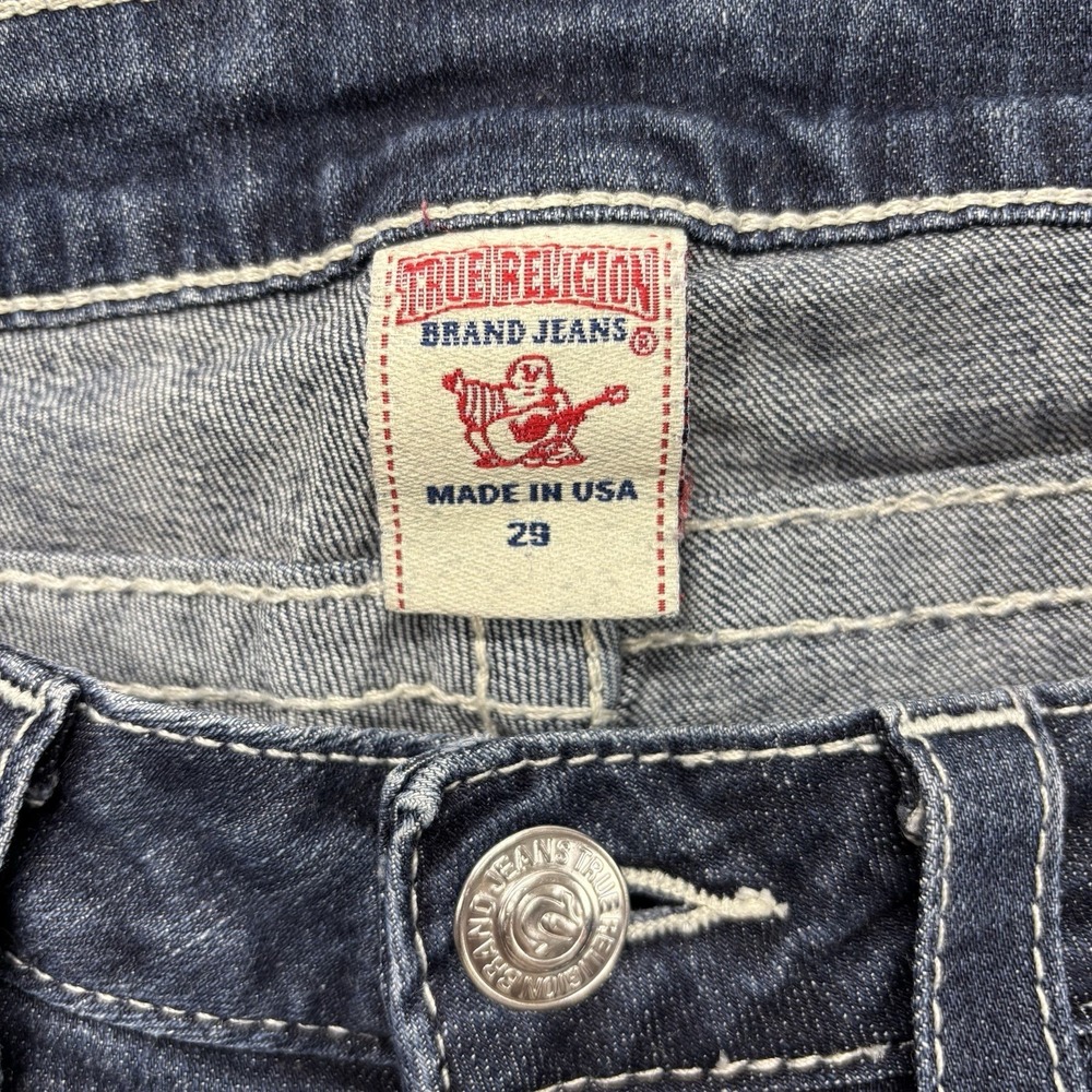 True Religion Jeans Womens 29 Blue Low Rise Dark Wash Rainbow Pockets Y2K USA - Picture 7 of 15